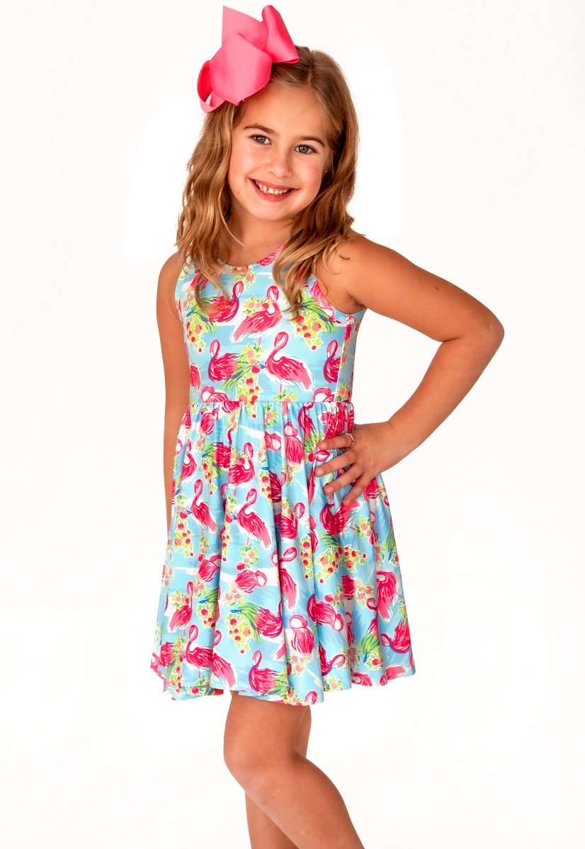 Charlie's Project Kids - Pink Flamingo Hayley Sleeveless Hugs Twirl Dress