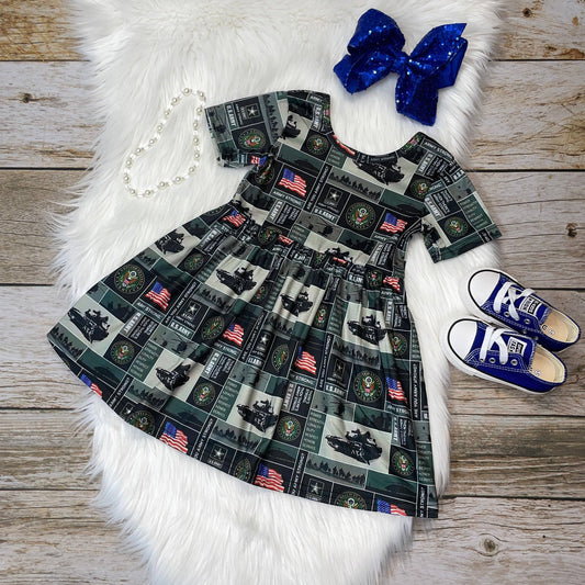 Stella Bean Clothing Co - Green Armored Tank Military Support Short Sleeve Dress