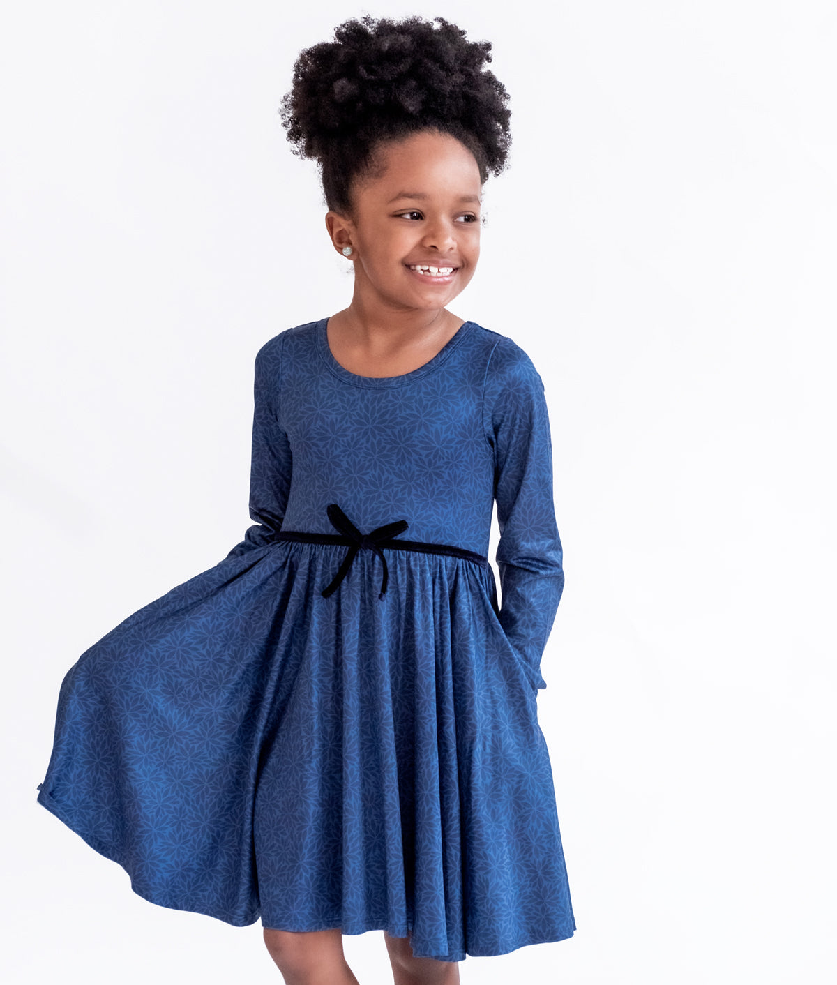 Charlie’s Project - Blue Velvet - Ava - Girls Long Sleeve Twirl Hugs Dress