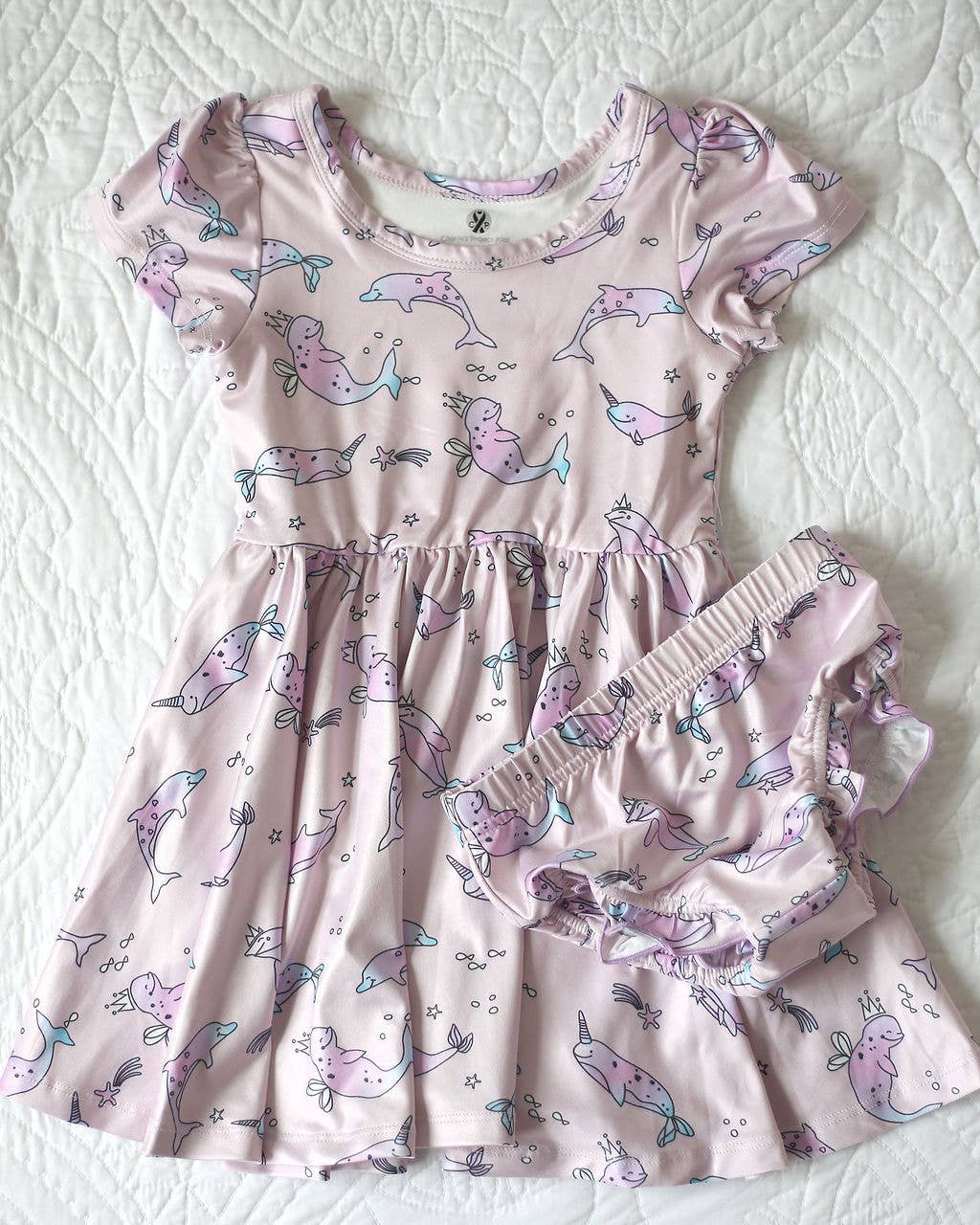 Charlie's Project Kids - Narwhal Girls Sleeveless Twirl Hugs Dress