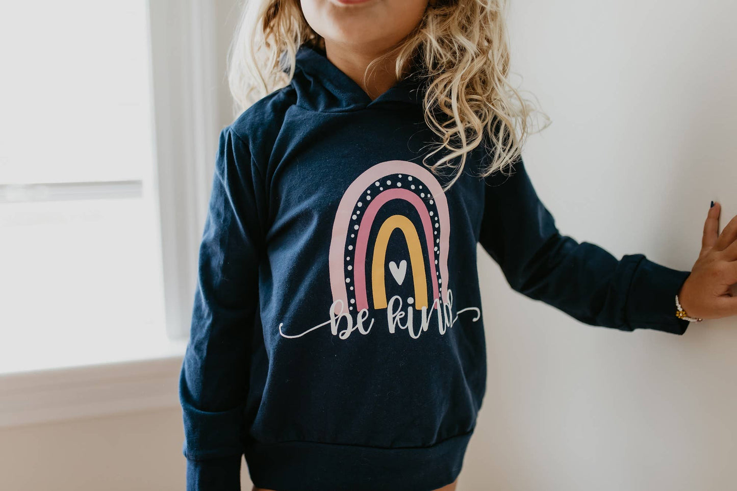 Adorable Sweetness - Girls Navy Rainbow Be Kind Fall Winter Hoodie Shirt