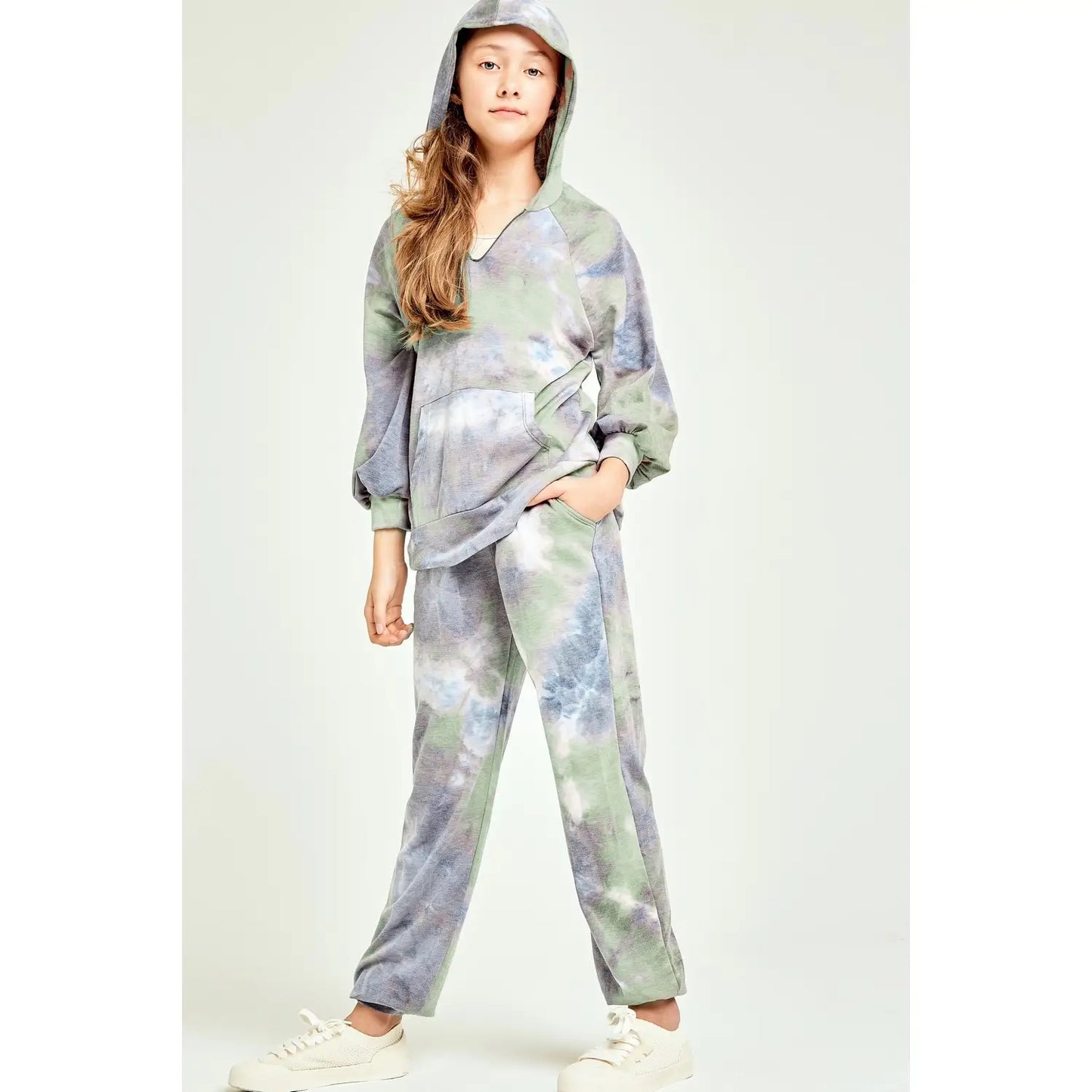 Good Girl -Olive Tie Dye Hoodie Sweatshirt and Jogger Set