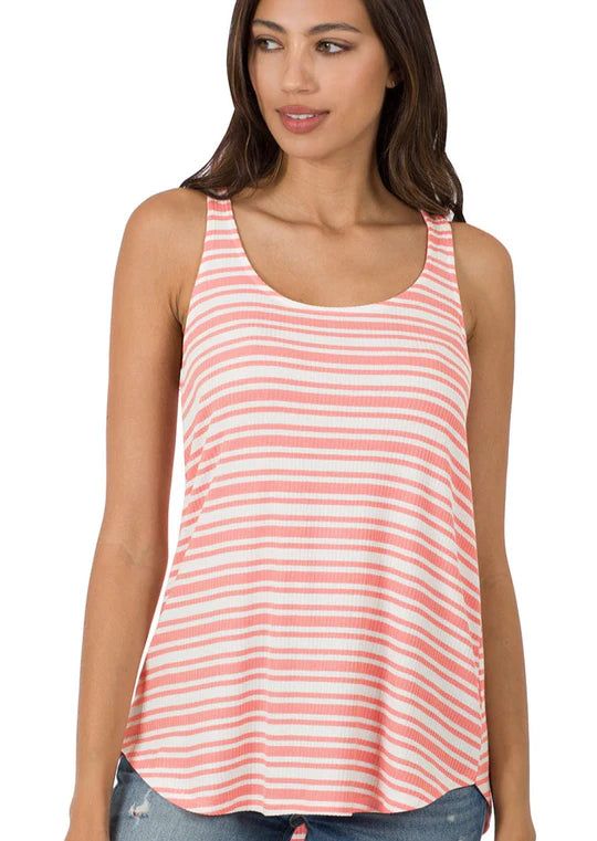 Cross the Lines Ribbed Striped Tank