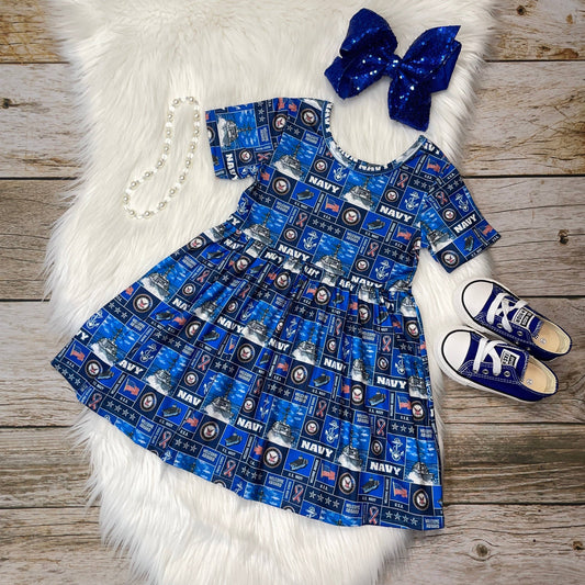 Stella Bean Clothing Co - Dark Blue Sea Military Support Short Sleeve Dress