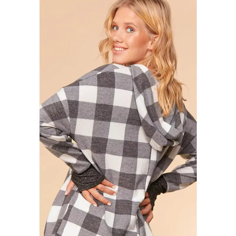 Plaid Two Tone Hacci Contrast Pullover Hoodie