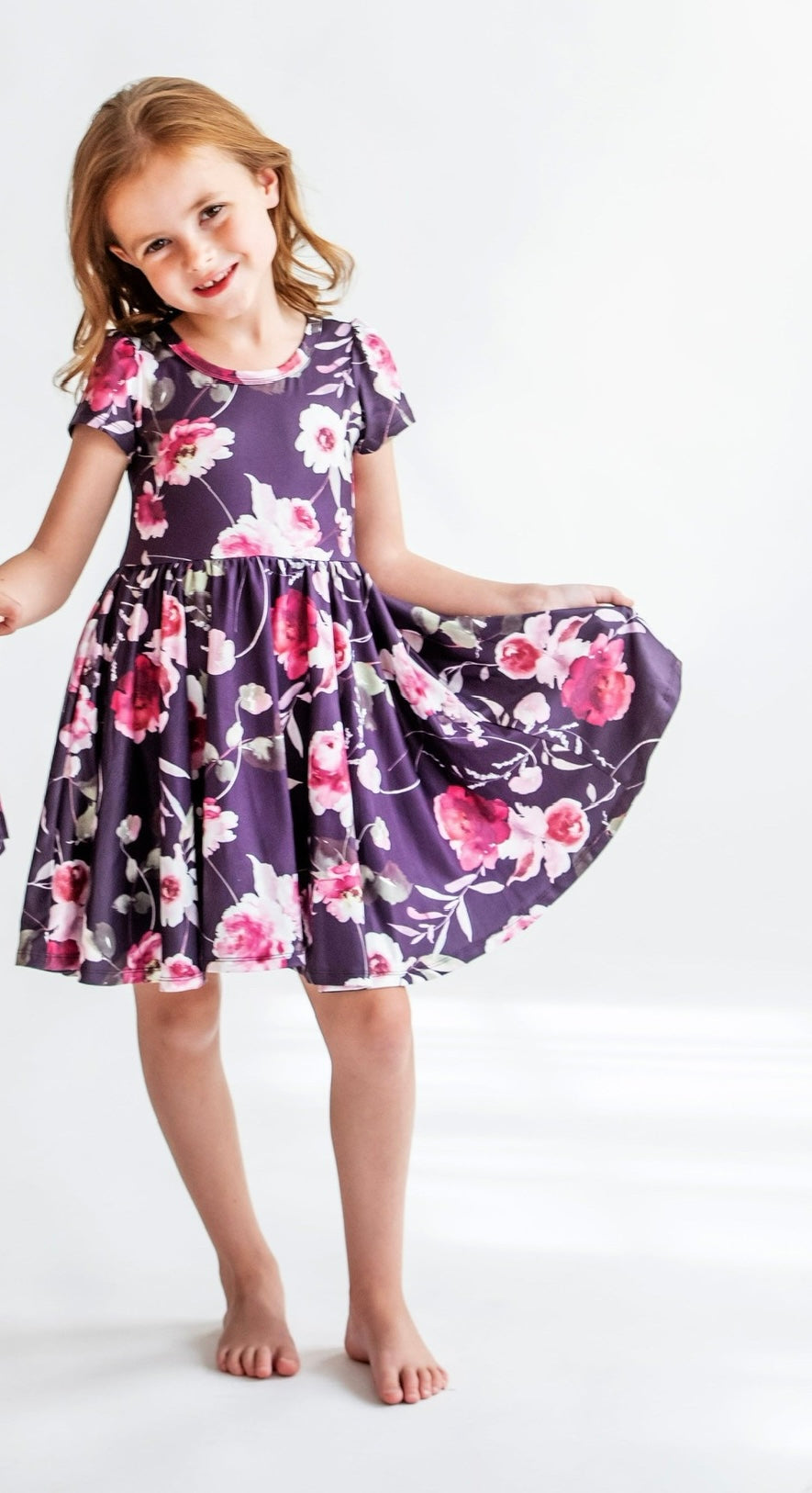Purple Peonies - Girls Hugs Twirl Dress with Pockets