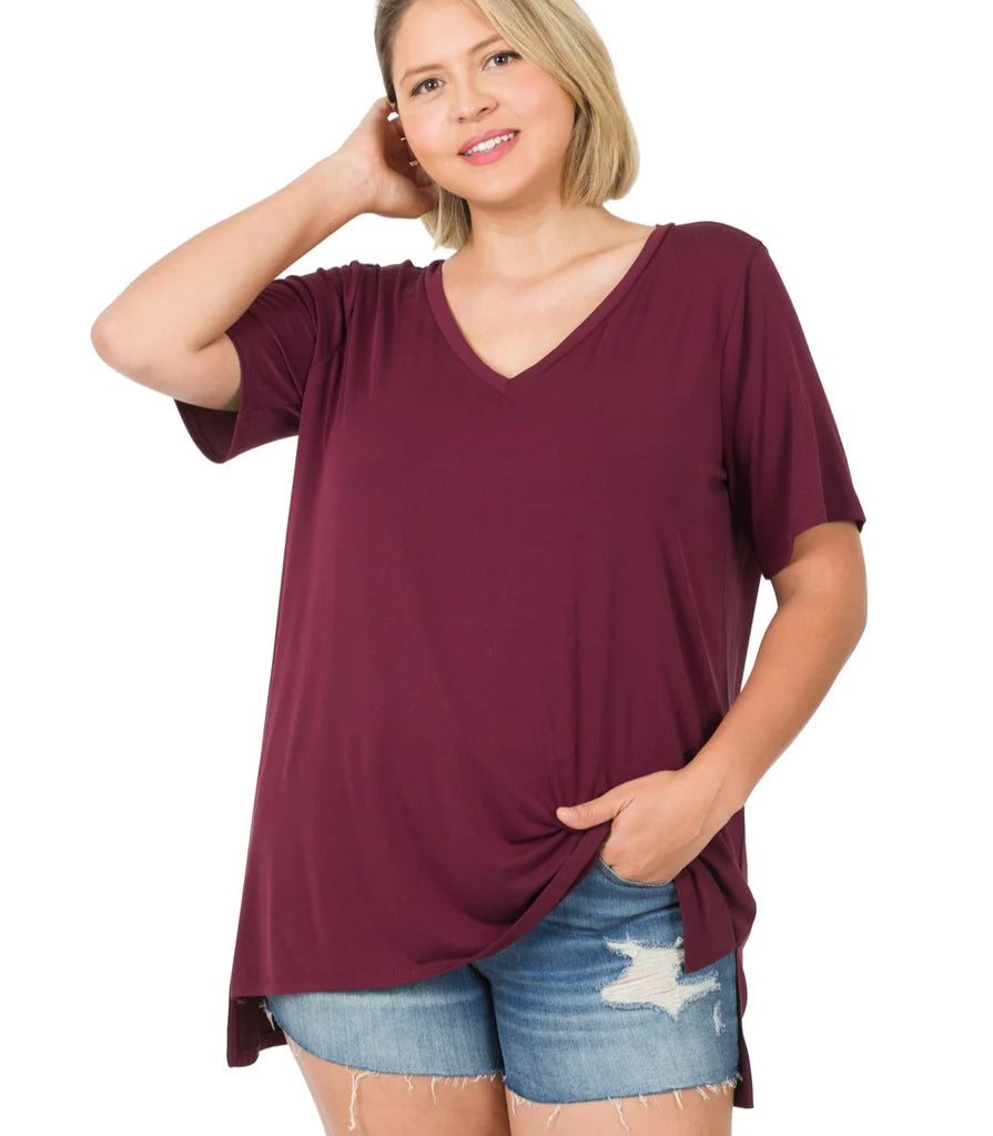 Classic Comfort Modal V Neck Hi-Low Hem Top