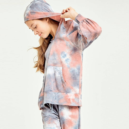 Good Girl - Coral Tie Dye Hoodie Sweatshirt and Jogger Set