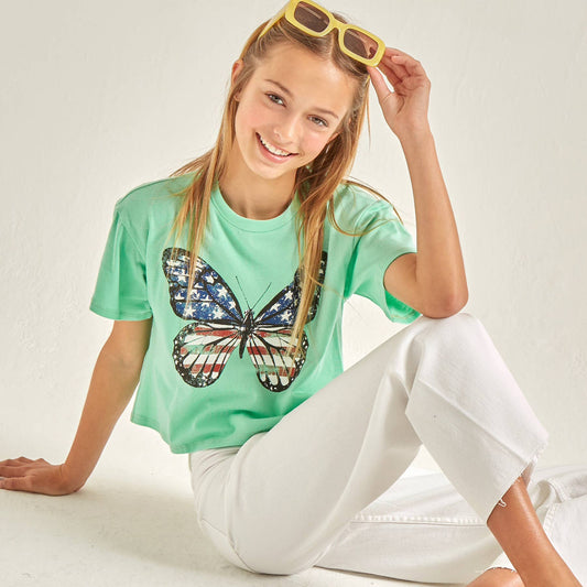 Good Girl - American Flag Butterfly Graphic Tee