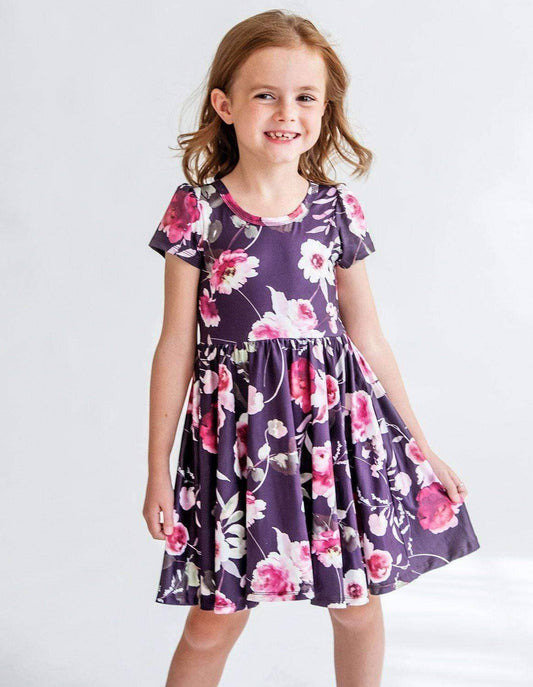 Charlie's Project Kids - Purple Peony - Girls Hugs Twirl Dress with Pockets