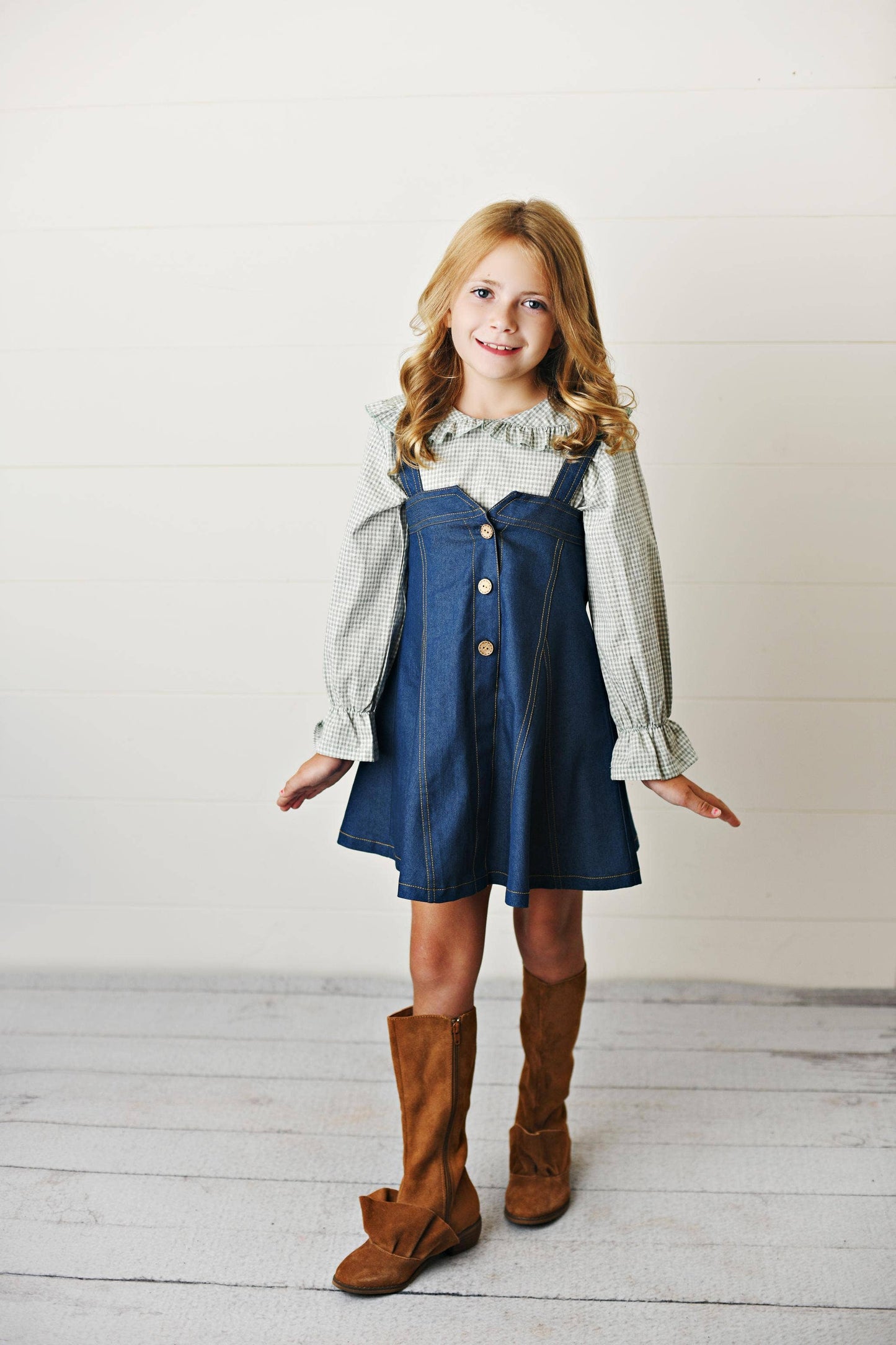 Oopsie Daisy - Girls Green Denim Dress Fall Jumper Set