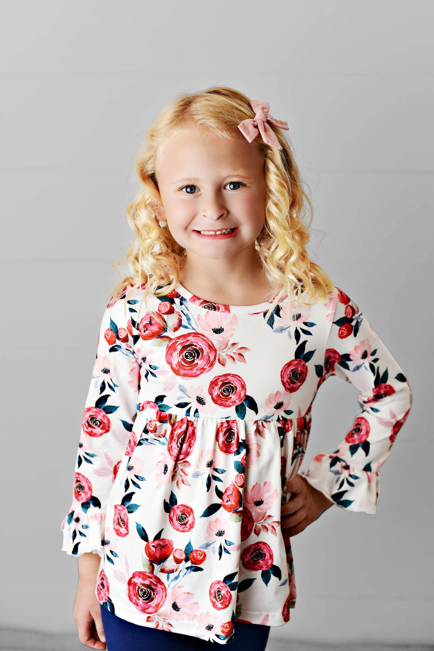 Adorable Sweetness - Kids Floral Long Ruffle Sleeve Shirt