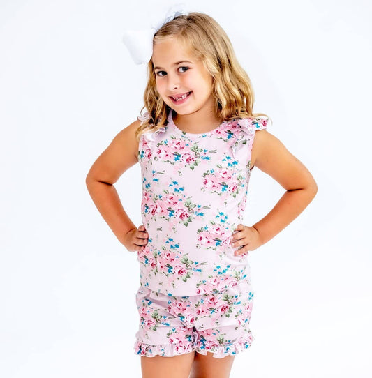 Charlie's Project Kids - Country Cabbage Rose - Cloud Soft Olivia Short Lounge Set