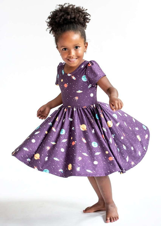 Charlie's Project Kids - Planets - Girls Twirl Dress with Pockets