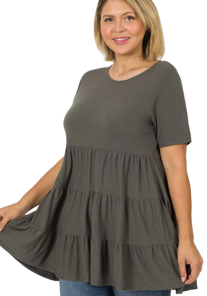 Breezy Days Short Sleeve Tiered Ruffled Tunic