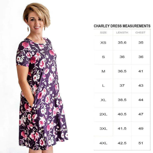 Charlie’s Project Purple Peonies - Women's Short Sleeve, Soft-as-a-Cloud Charley Dress