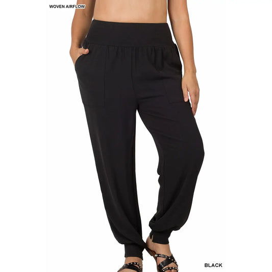 Woven Airflow Wide Waistband Jogger Pants