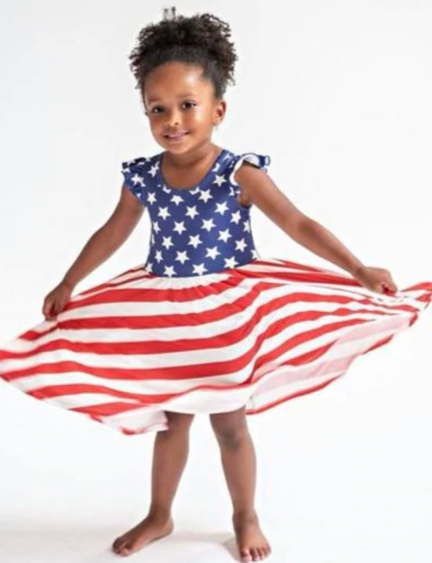 Charlie’s Project Stars and Stripes Short Sleeve Hugs Dress with pockets