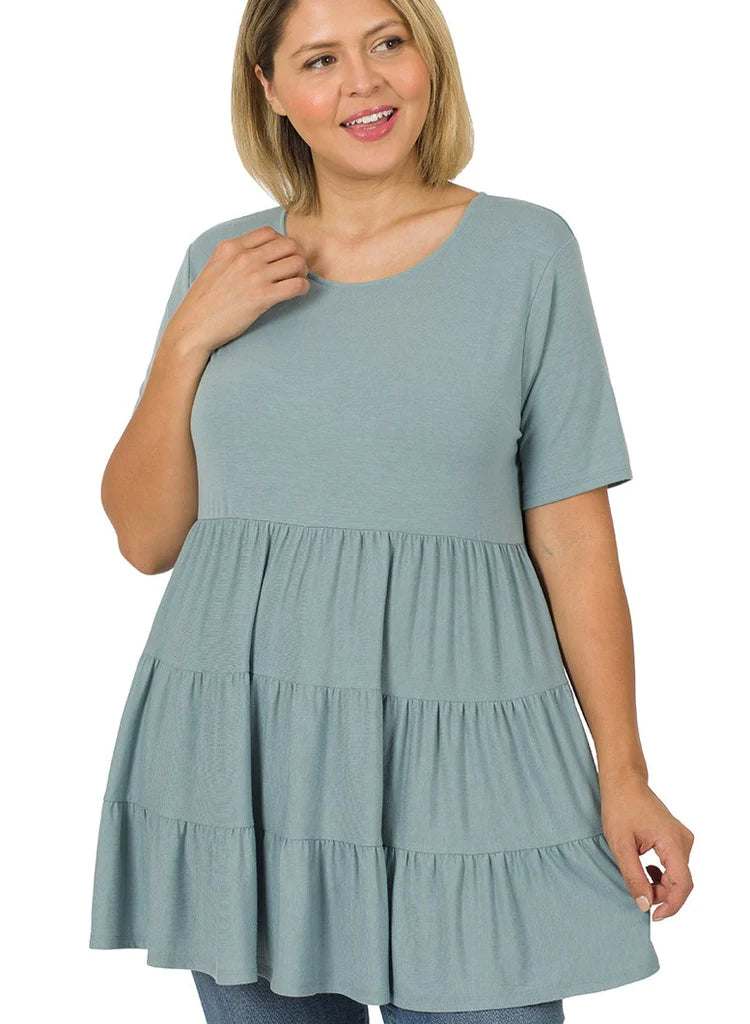 Breezy Days Short Sleeve Tiered Ruffled Tunic